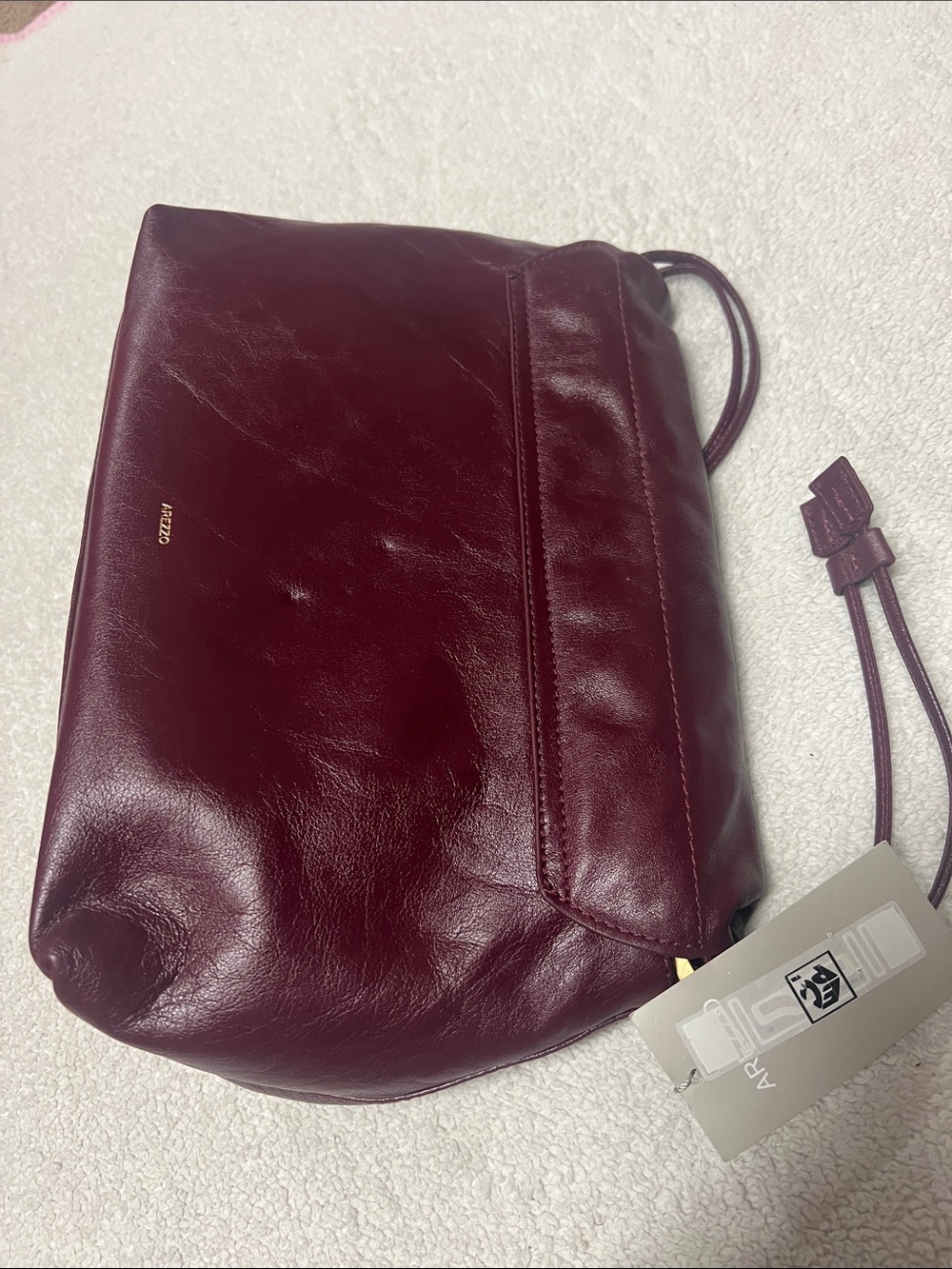 Arezzo Nicole Large Leather Pouch Drawstring Closure - Picture 8 of 10